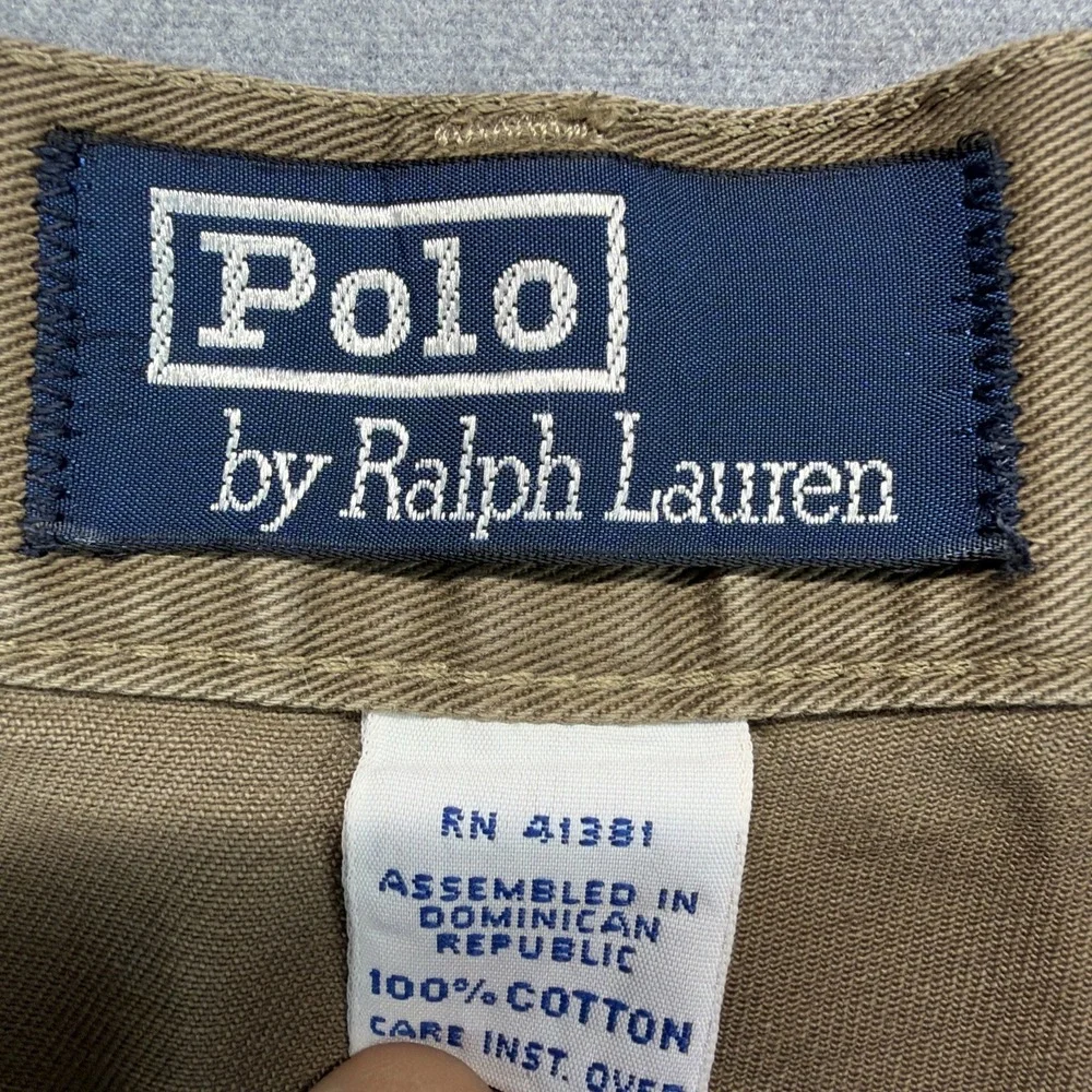VTG POLO RALPH LAUREN 90s Double Pleated Chino Cotton Brown 36x30 (Fits‎ 36x28)